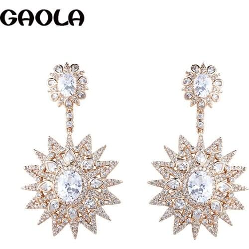 GAOLA Fashion Flower Cubic Zircon Bridal Jewelry Wedding Gift Dangle Earrings Jewelry Gift GLE6554