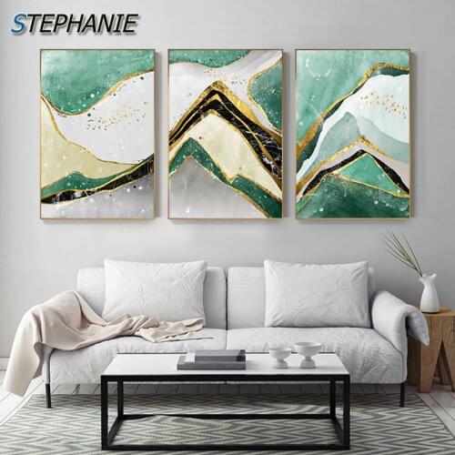 Nordic Green Gold Foil Painting Foil Big Poster Print Quadro Modern Wall Art Living Room Canvas Art Luxury Tableau Cuadros Salon