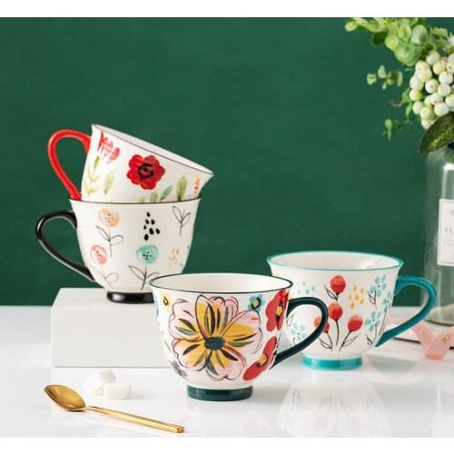 Ceramic Tea Mugs Breakfast Milk Coffee Cup Drinkware Cup Kitchen Utensils Wedding Gifts Bone China Material 450ML Pastoral Style