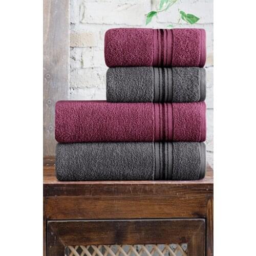 Frescoliva Bathroom Towel Set 2pc 70x140 - 50x90 %100 Cotton Damson and Grey Color Bath Face Made İn Turkey Beach, Pool, Travel
