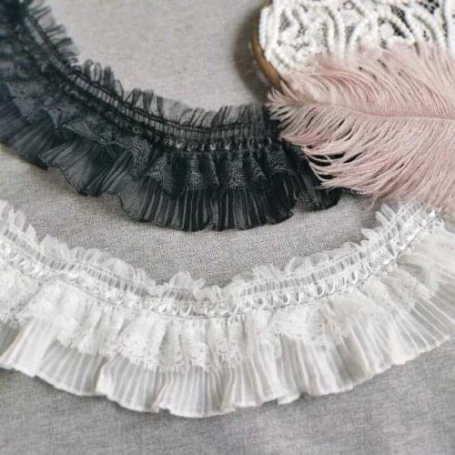 7.5CM/9cm Beautiful Black and White Elastic Lace Trim with Pleated Home Garden Pet Collar Neckline Decor DIY Sewing Lace W203