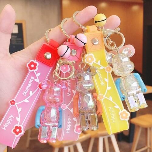 Creative Cartoon Bear Acrylic Keychain Pendant Women Couple Lovely Bag Car Key Chain Keyring Ornaments Gift
