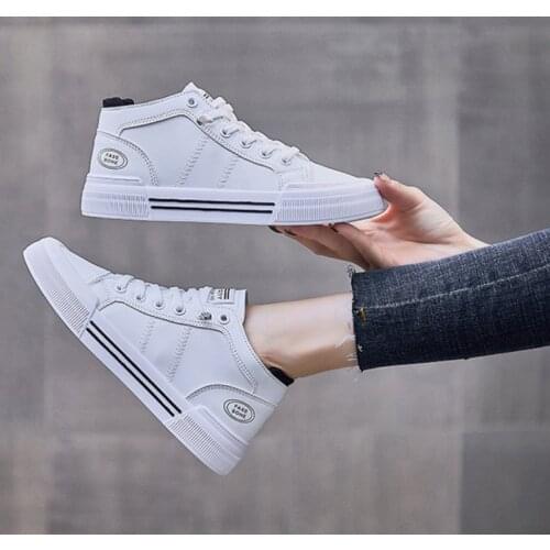 Womens Shoes 2021 Fashion High Top White Shoes Women Comfort Lace Up Flat Shoes Woman Non Slip Casual Shoes Zapatillas Mujer