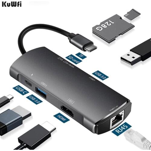 KuWFi Usb C Hub 3.0 Type-C 7 Port Computer Accessories Multi Splitter Adapter OTG for Lenovo Huawei Macbook Air PC laptops