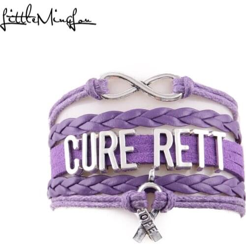 Little MingLou Infinity Cure Rett Bracelet ribbon hope charm leather wrap men awareness bracelets & bangles for women jewelry