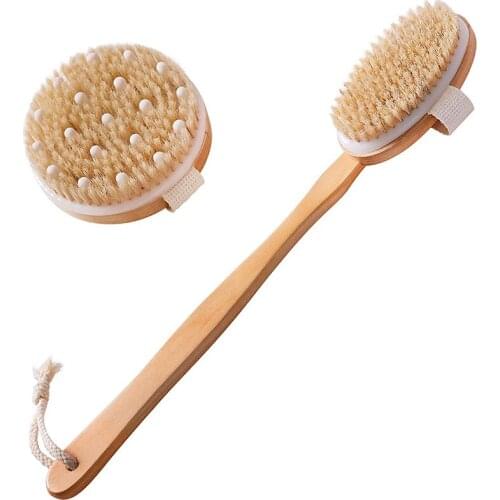 Dry Brushing Body Brush Set of 2, Dry Skin Exfoliating Brush, Handle Back Scrubber for Shower, Dry Brush for Cellulite