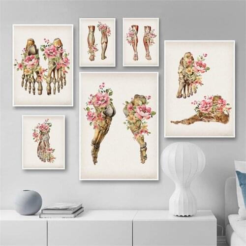 Floral Foot Bone Skeletal Muscle Anatomy Wall Art Canvas Painting Nordic Posters And Prints Wall Pictures Hospital Office Decor