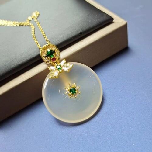 Natural ice white chalcedony donut set pendant necklace