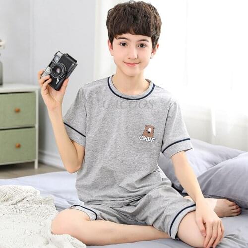 Childrens Pajamas Kids Boys Clothing Sets Summer Cotton Girls Sleepwear Short-sleeved Home Clothes Suit 2pcs Pyjamas For Teens