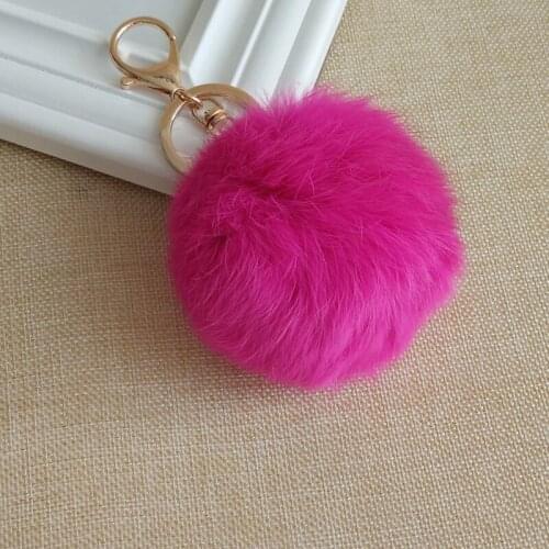Genuine 8cm Rabbit fur keychain Fashion pompom ball charm trinket purse furry key ring holder bag kawaii gift