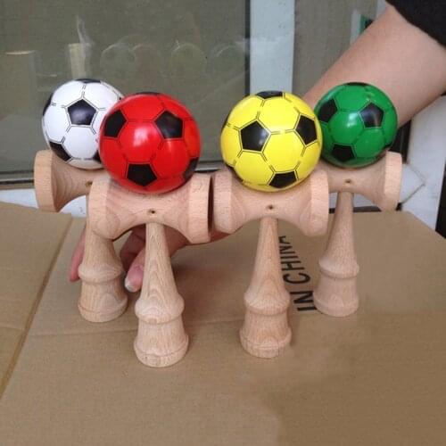Professional 18CM PU Paint Wooden Kendama Sword Balls Football Pattern Skillful Juggling Game Ball for Adult Kids Outdoor Sports