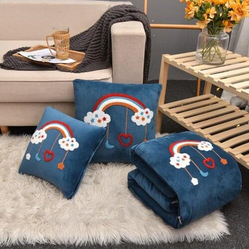 Drop Shipping Multifunction Cute Embroidery Cartoon Soft Pillow with Blanket 2 In 1 Cushion Blanket Bed Sofa Girl Boy Gift