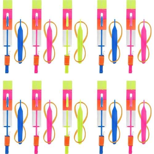 10 Pcs Light Shooting Rocket LED Slingshot Elastic Flying Parachute Sky UFO Outdoor Night Game Toy For Children LED Slingshot