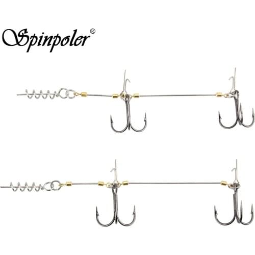 Spinpoler New Design String Fishing Hook Barbed Triple Hooks VMC Treble Fishhook Screwball Jig Rig Assist Hook With Screw Pin