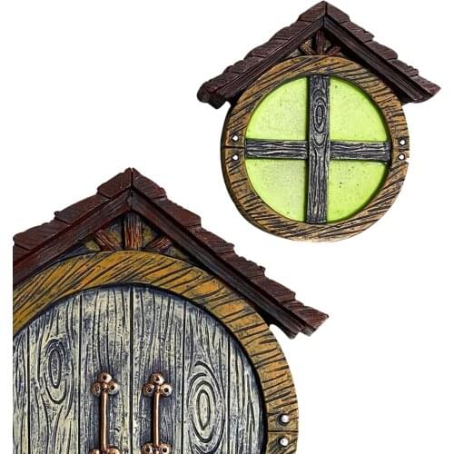 Garden Miniature Fairy Window and Door Sculpture Decoration Tree Trunk