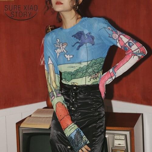 Mesh Tops Women Long Sleeve Shirts See Bottom Shirt Fashion Fall Spring 2020 Women Blouses Blusas Femininas Elegante 8343 50