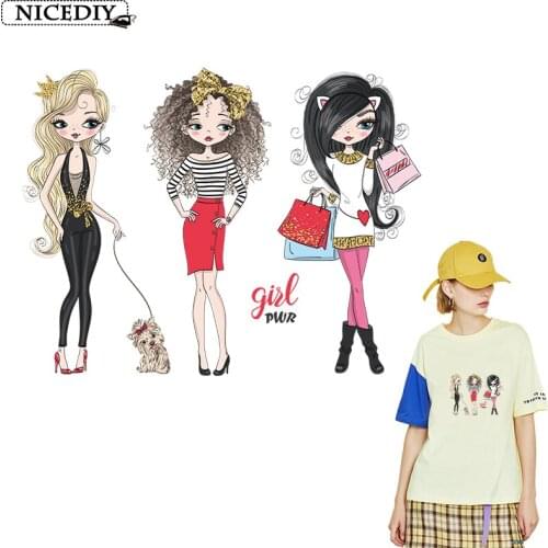 Cute Lovely Girl Beautiful Patch for Clothing Sticker for Children Boy Girl Patches T-shirt Iron on Heat Transfer Vinyl Stickers