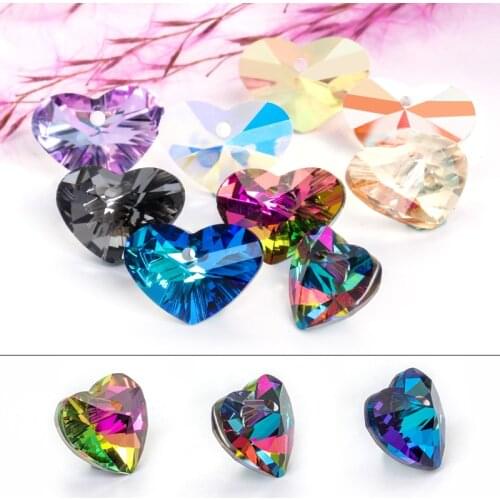 Heart Shape Glass Pendants High Quality Glass Strass Jewelry Making Rhinestones 12x17mm Pointback Necklace Beads