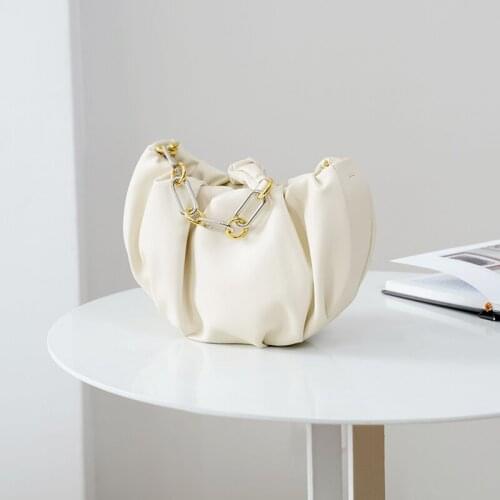 White Bag Female Summer Fold Cloud Bag 2021 New Trendy Chain Armpit Bag Shoulder Messenger Bag Leather Female Bag