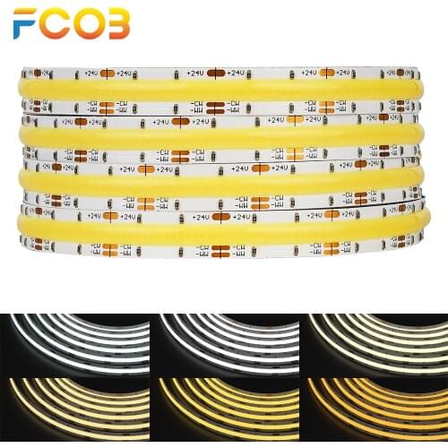 FOB COB 10mm Led Lights RA90 FCOB CCT LED Light Strip 640 LEDs High Density Flexible Warm White with White Linear Dimmable DC24V