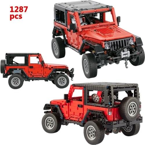 Technical 1287pcs Red Mountain Sport Utility Vehicle Off-Road Truck Vehicle Building Blocks SUV Bricks Children Toys Kids Gifts