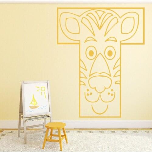 Letter T Creative Wall Decal Tiger Alphabet Kids Bedroom Nursery School Interior Decoration Door Window Vinyl Stickers Art Q066