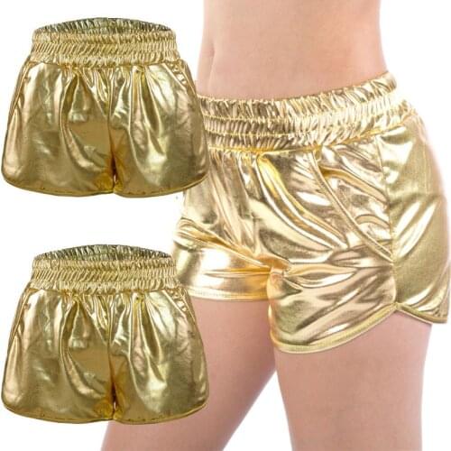 1PC Women Metallic Glitter Solid Color Sexy Mini Shorts Elastic Waist Rave Hot Pants Rave Dance Party Pole Dancing Clothes Tops