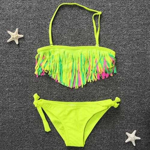 7-14 Years Girl Swimsuit Kids Two Piece Split Childrens Swimwear Tassel Teenager Girl Bikini Set Child Swimming Bathing Suits