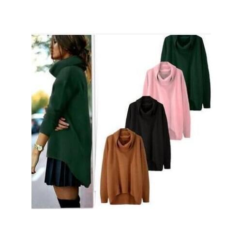 Autumn Winter Fashion Lady Casual Knitted Womens Warm Sleeves Long Sweaters Turtleneck Irregular Sweater Loose Pullover Clothing