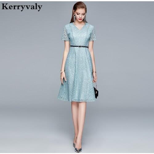 Summer V-neck Lace Daisy Embroidered Dress Women Vestidos Mujer Verano 2021 Expandable Midi Party Dress Glamaker K9806