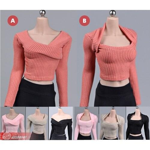 1/6 Female Soldier Clothes Trendy Thick Striped Wide Neck Sweater Model for 12 inch action figure body