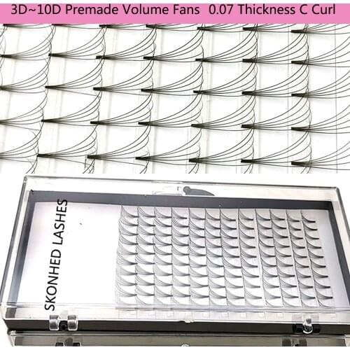 12 Lines 3D~10D Russian Premade Volume Fans Eyelashes Extension C Curl 0.07 Thickness Heat Bonded Eyelashes Makeup Tools