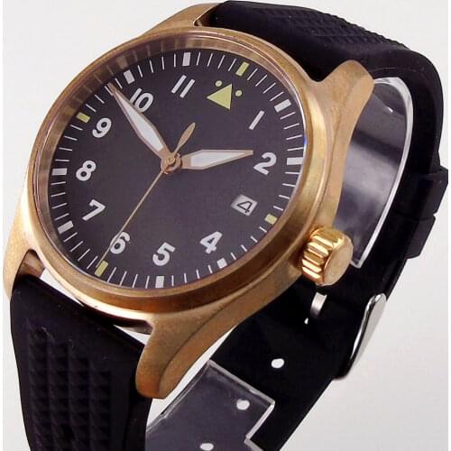 39mm Jinyiuo Black Sterile Dial Bronze Automatic Date Sapphire Glass Deployment NH35 MOVEMENT Mens Watch