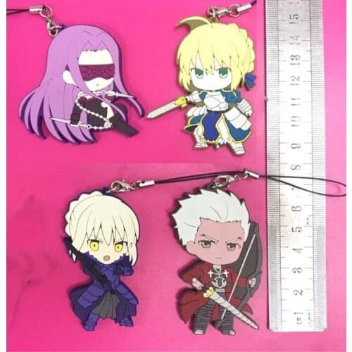 4pcs/lot Fate stay night/ Random Send Original Japanese anime figure rubber Silicone mobile phone charms/key chain/strap