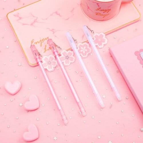 50PCS Korean Version of The Creative Sakura Blossom Flowers Gel Pens 0.5mm Pink Cute Student Stationery Kawaii School Supplies