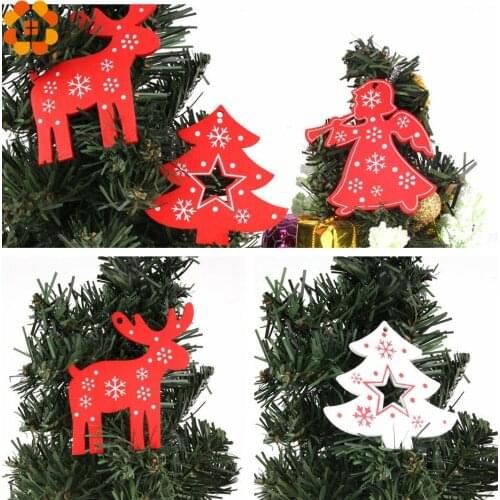 8PCS White&Red Creative Wooden Chip Pendants Ornaments Wooden Craft For Home Xmas Party Xmas Tree Ornaments Decorations