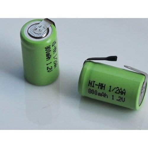 2-10PCS 1.2V 1/2AA rechargeable battery 800mah 1/2 AA ni-mh nimh cell with welding tabs for Electric razor shaver solar light