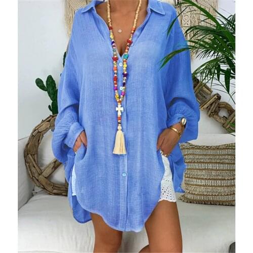 Spring Autumn White Women Tops And Blouses Loose Plus Size Turn Down Collar Long Sleeve Female Tunic Casual Long Sleeve Shitr