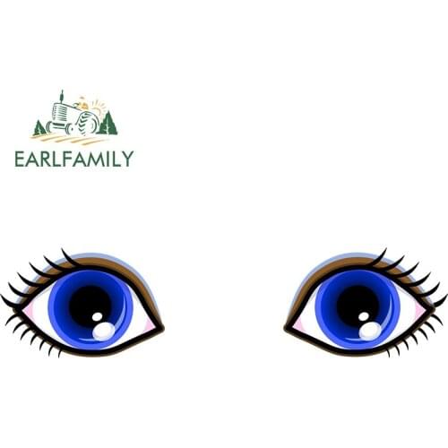 EARLFAMILY 13cm x3.2cm for Blue Rounded Eye Car Stickers Creative Decals Window Skateboard Waterproof Occlusion Scratch Decor