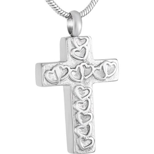 IJD9321 Bulk Price 5 Pcs/Lot Memory Heart In My Cross Cremation Pendant Engravable Memorial Ash Keepsake Urn Necklace For Women