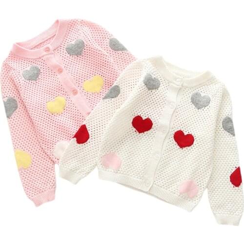 Girls Cardigan Jacket Spring Baby Girls Sweaters Kids Clothes Cotton Children Knitted Sweater Coat Embroidery Cute Love Heart