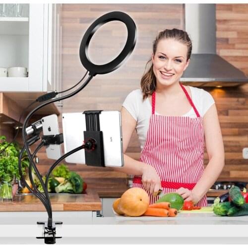 Live Stream Kit Ring Light Gooseneck Circle Lamp with Holder for Microphone Smartphone Tablet 3 lighitng modes for selfie video