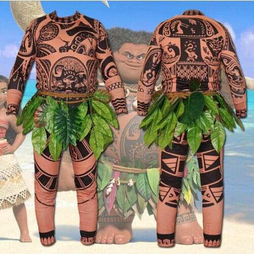 Halloween Cosplay Costumes Father and Son Family Matching Clothes T-Shirts + Pants + Grass Skirts 3Pcs Outfits Plus Size 2XL