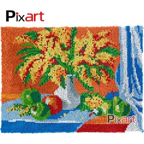 Latch Hook Rug Flowers Vase Crocheting Wall Tapestry Kits DIY Carpet Rug Chunky Yarn Needlework Knitted Floor Mat Hobby & Crafts