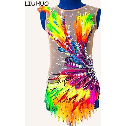 LIUHUO Rhythmic Gymnastics leotards Girls kids Custom new Yellow Competition Maxi Ballroom Artistic Costumes for toddler girls