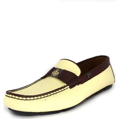 SHENBINs Vintage Style Beige/Brown Loafers, Flexible Comfort Rubber Sole, Real Calf Leather, Handmade Footwear