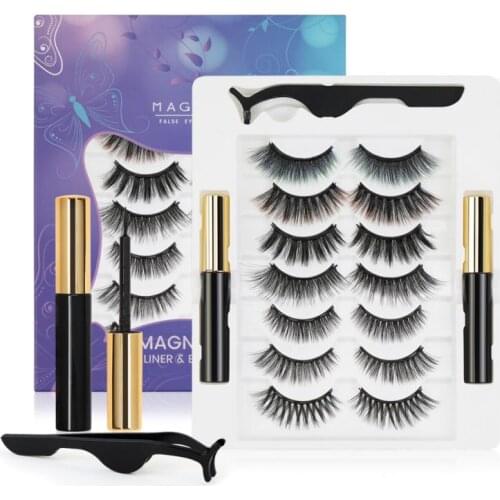 Magnetic False Eyelashes Handmade Natural Makeup Thick Fake False Eyelashes With Eyelash Tweezers Magnetic Eyeliner New TSLM1