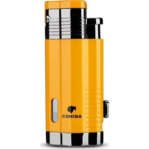 Cohiba Metal Cigar Cigarette Tobacco Lighter 3 Torch Jet Flame Refillable With Punch Smoking Tool Accessories Portable Gift Box