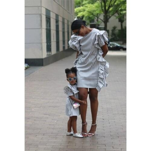 Fashion Family Matching Clothes Mother Daughter Dresses Women Dress Girl Dress Mom Girl Striped short Sleeve Dress Clothes