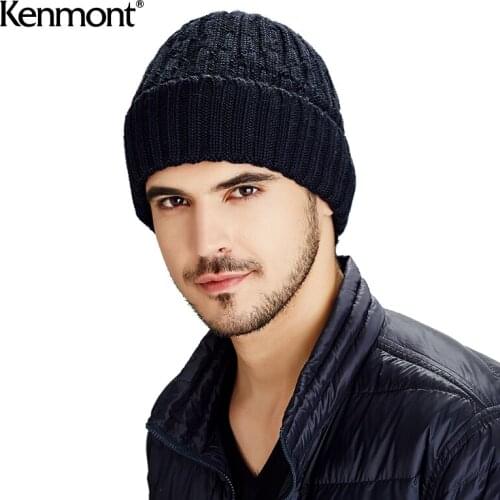 Mens knitted hat, retro casual hat, thickened warm hat.Solid color casual hat
